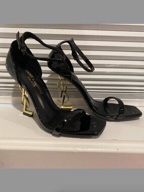 Saint Laurent YSL Opyum Black Snake Heel Sandals Size 37